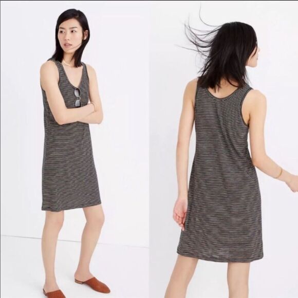MADEWELL | Striped Knit Tank Style Dress Black S - Picture 1 of 11